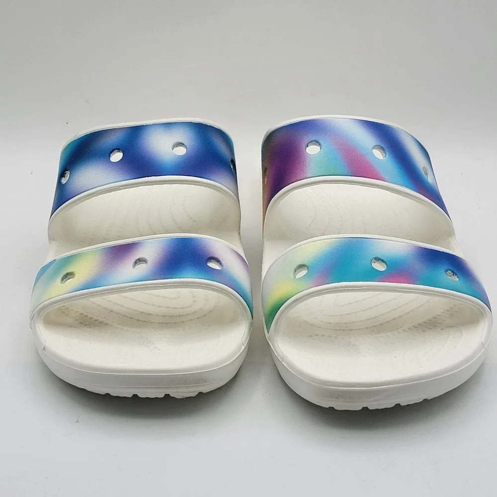 Crocs Classic Sandal White Multi Solarized Spray Double Strap Womens 10